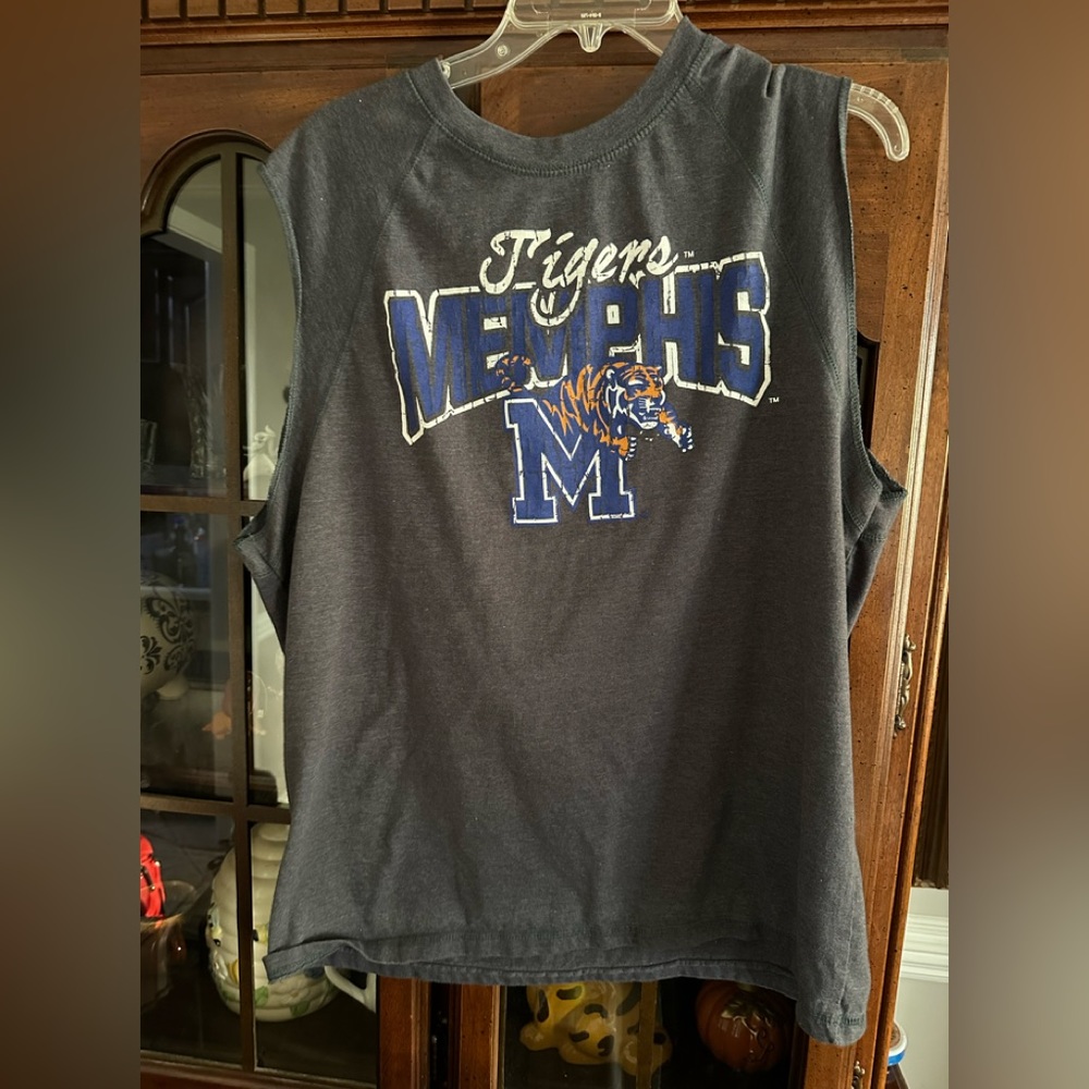 Men's Memphis Tigers Cadre Gray & Blue Sleeveless Embroidered Tank Top XXL